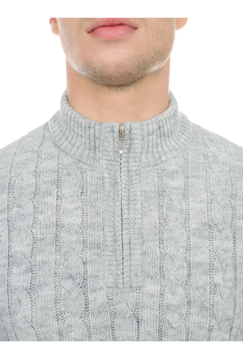 Soft Touch T-neck Zip Knit Sweater Lysegrå