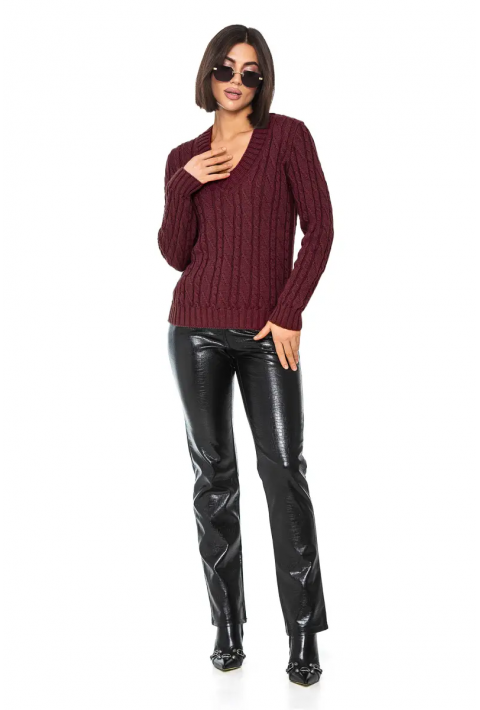 V-Neck Knit Sweater Bordeaux