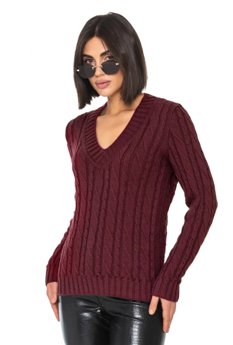 V-Neck Knit Sweater Bordeaux