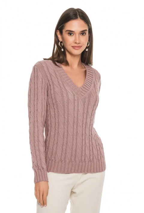 V-Neck Knit Sweater Rose