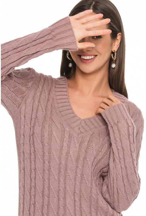 V-Neck Knit Sweater Rose