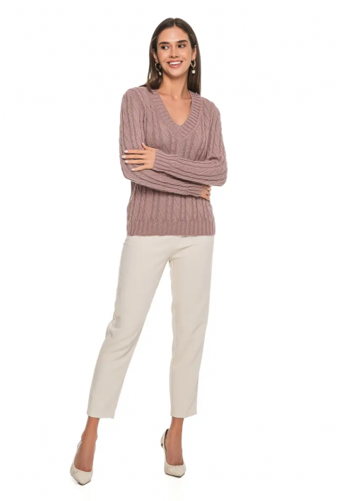 V-Neck Knit Sweater Rose
