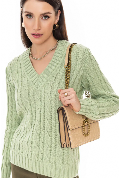 V-Neck Knit Sweater Light green
