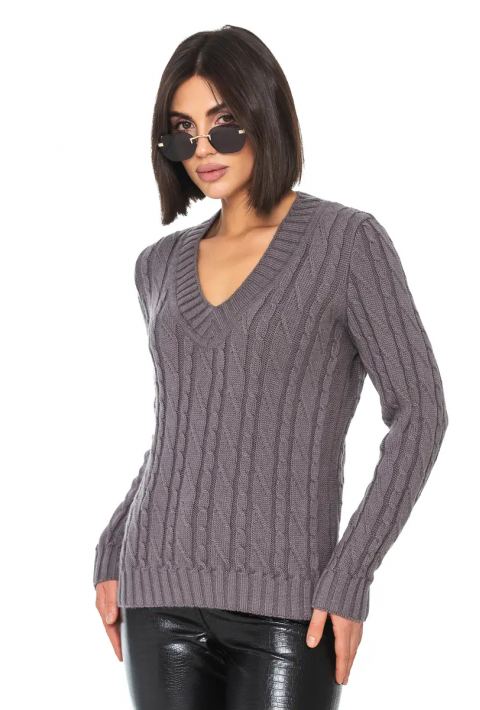 V-Neck Knit Sweater Grey
