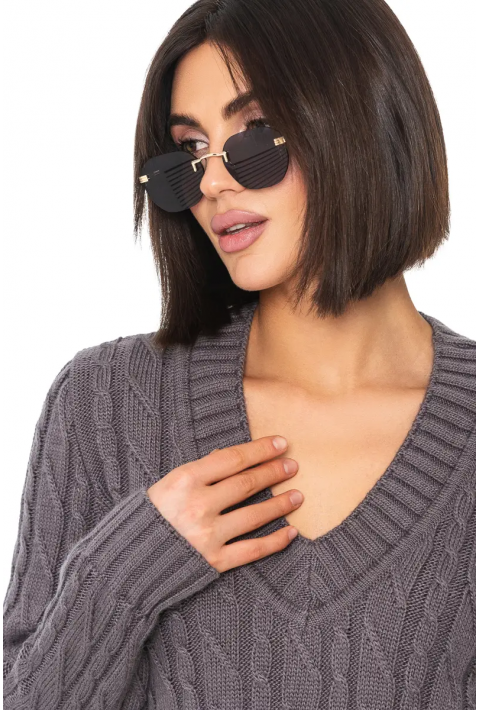 V-Neck Knit Sweater Grey