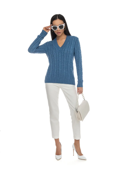 V-Neck Knit Sweater Blue