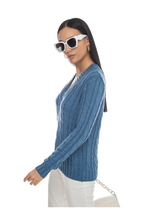 V-Neck Knit Sweater Blue