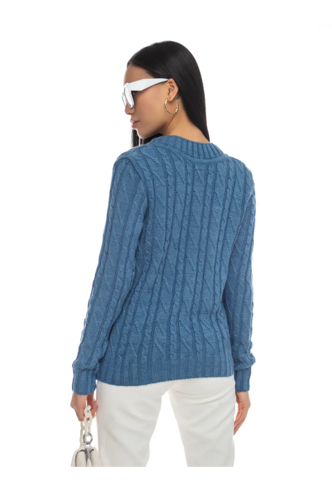 V-Neck Knit Sweater Blue