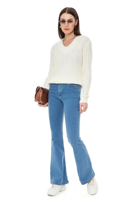 V-Neck Knit Sweater Cream