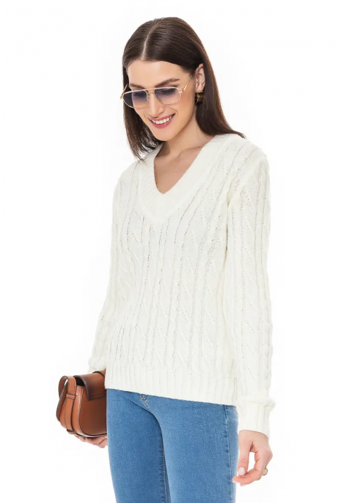 V-Neck Knit Sweater Cream
