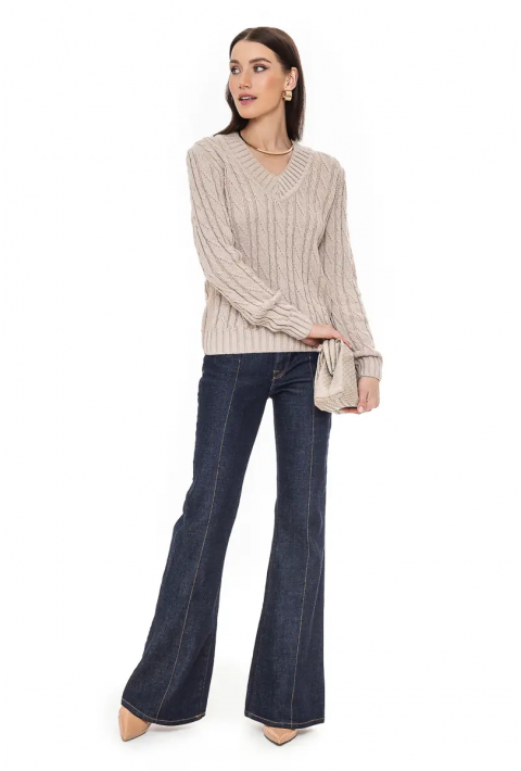 V-Neck Knit Sweater Beige