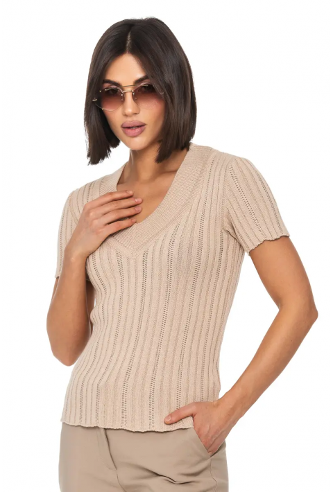 Short Sleeves Knit Jumper Beige