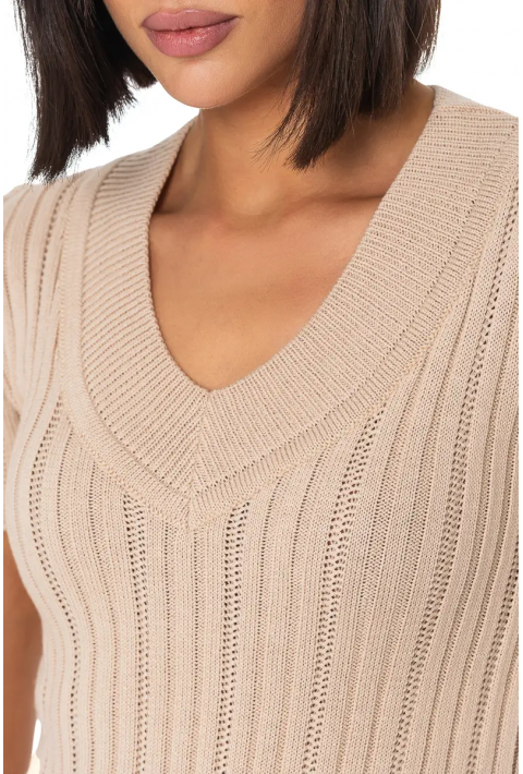 Short Sleeves Knit Jumper Beige