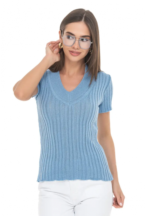 Short Sleeves Knit Jumper Light blue