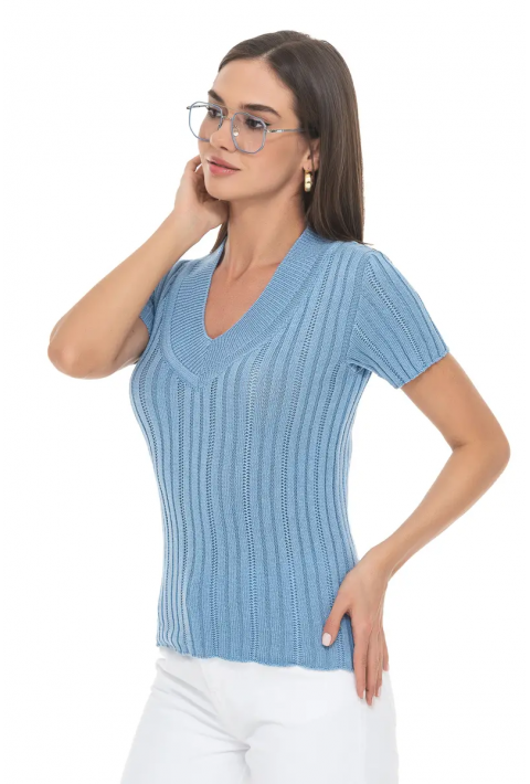 Short Sleeves Knit Jumper Light blue