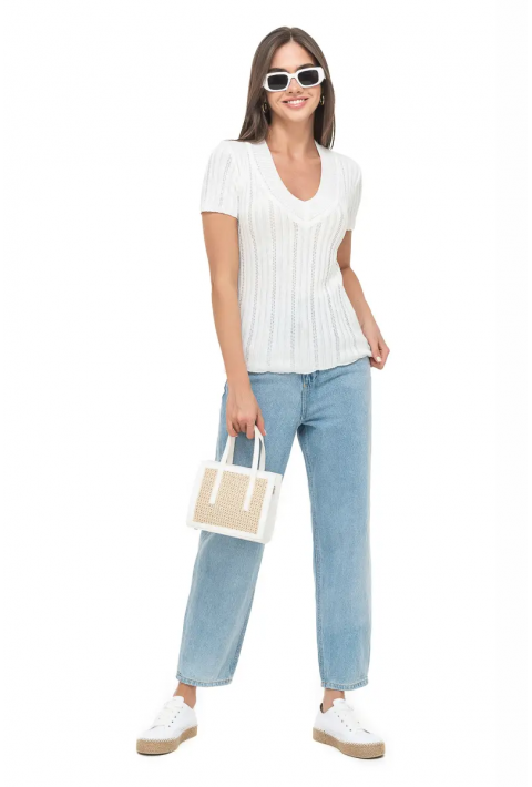 Short Sleeves Knit Jumper Cream