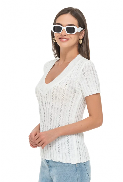 Short Sleeves Knit Jumper Cream