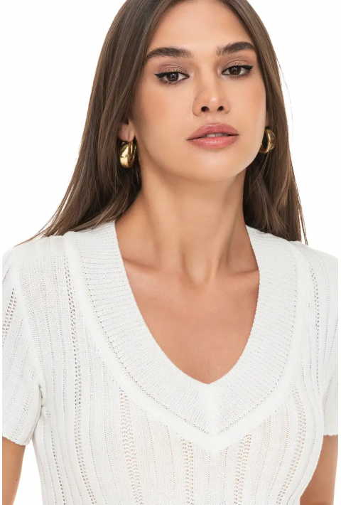 Short Sleeves Knit Jumper Cream