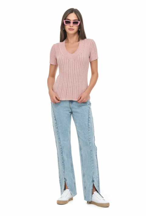Short Sleeves Knit Jumper Rose
