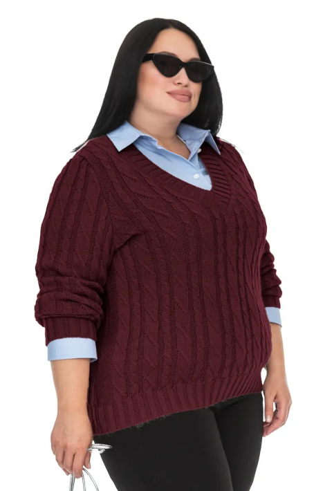 V-Neck Knit Sweater Bordeaux