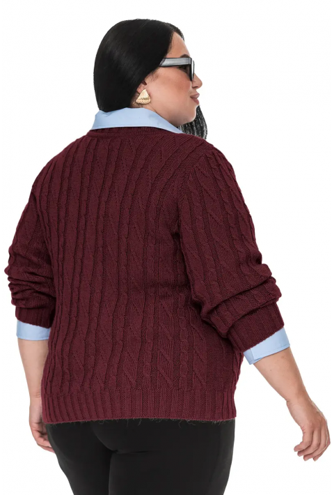 V-Neck Knit Sweater Bordeaux