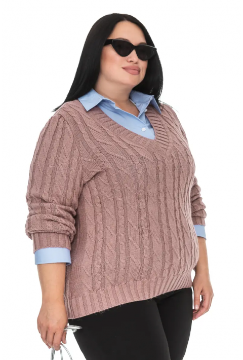 V-Neck Knit Sweater Rose