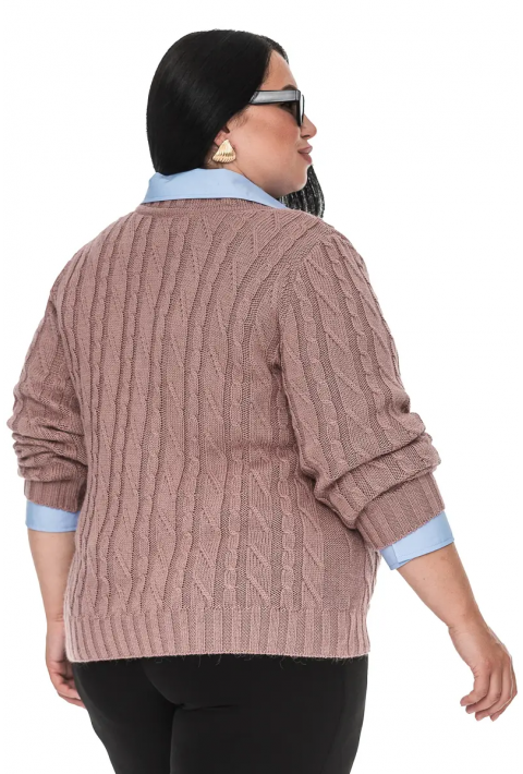 V-Neck Knit Sweater Rose