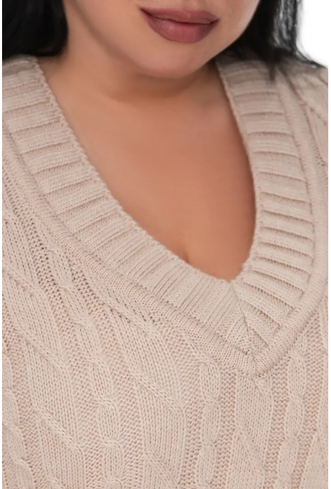 V-Neck Knit Sweater Beige