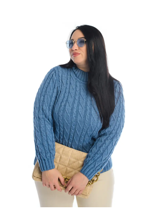 Soft Touch T-neck Knit Sweater Blue
