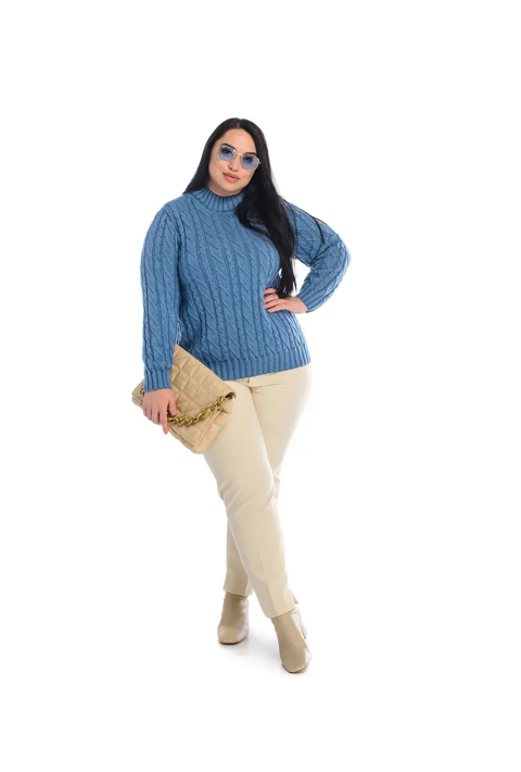 Soft Touch T-neck Knit Sweater Blue