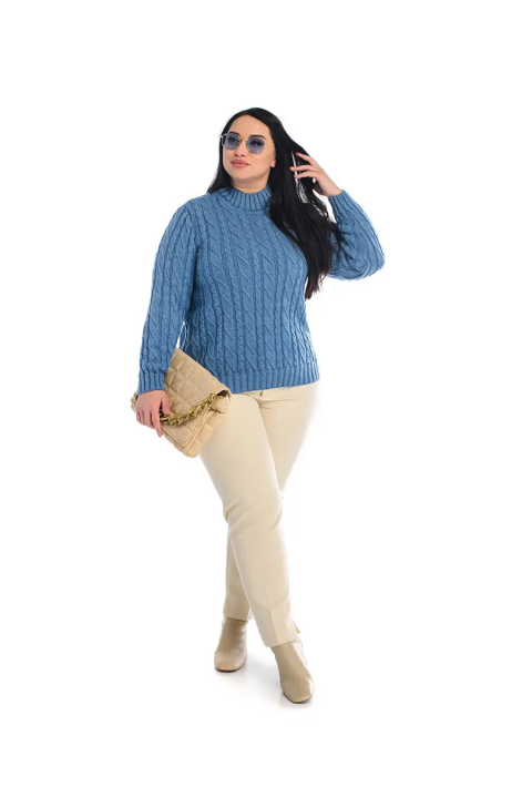 Soft Touch T-neck Knit Sweater Blue