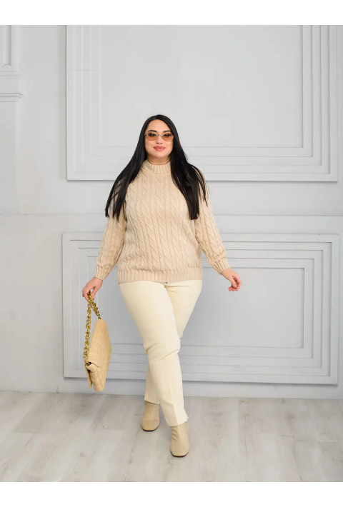 Soft Touch T-neck Knit Sweater Beige