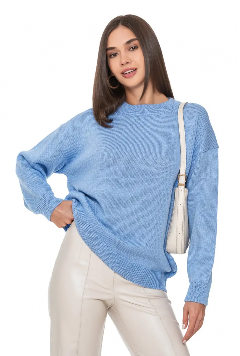 Soft Touch O-neck Knit Jumper Light blue