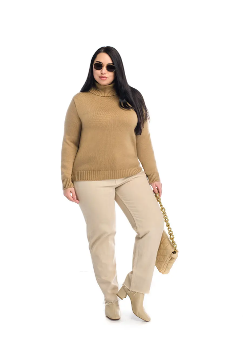 Turtleneck knit pullover Beige