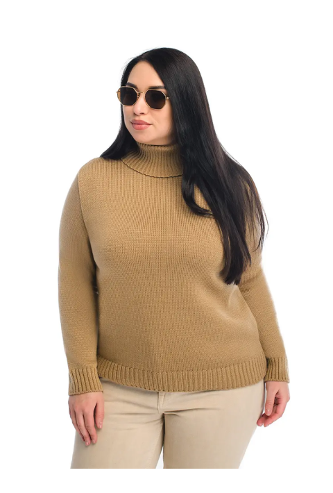 Turtleneck knit pullover Beige