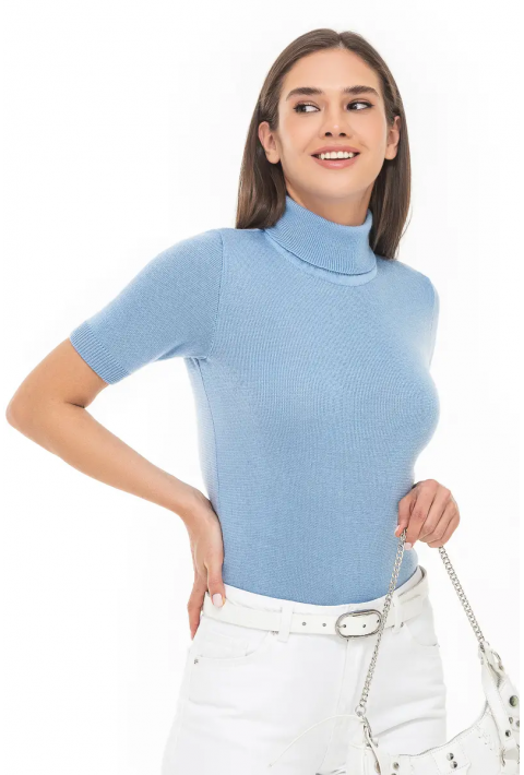 Turtleneck knit pullover Light-blue