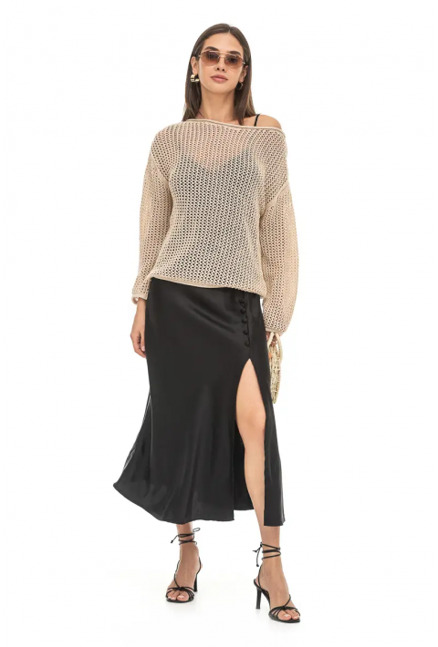 Openwork Knit Sweater Beige