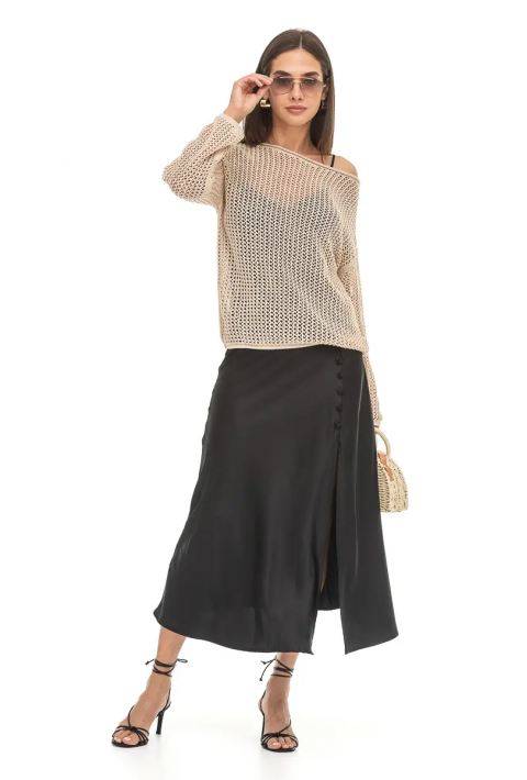 Openwork Knit Sweater Beige