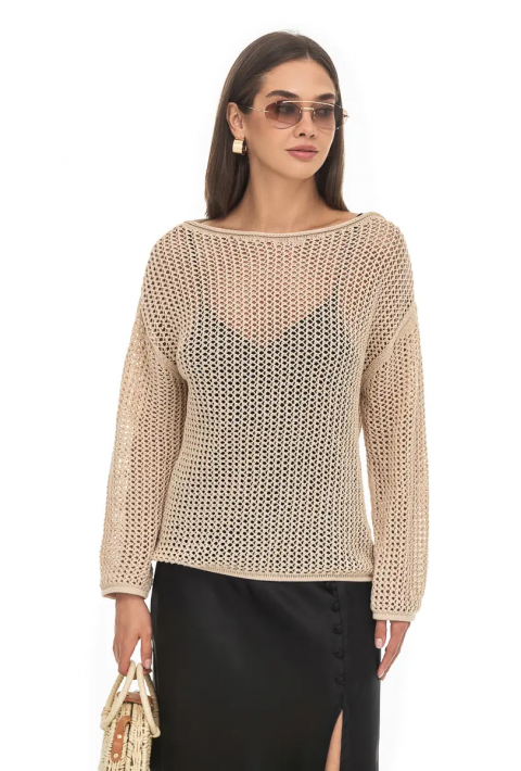 Openwork Knit Sweater Beige