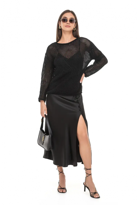 Openwork Knit Sweater Black