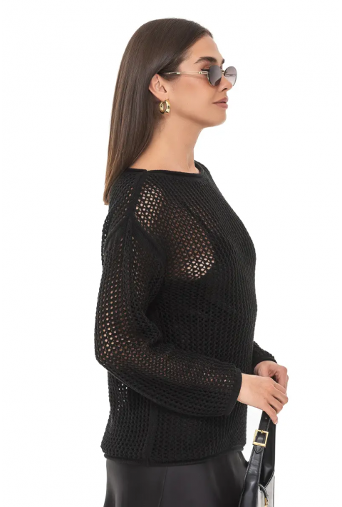 Openwork Knit Sweater Black