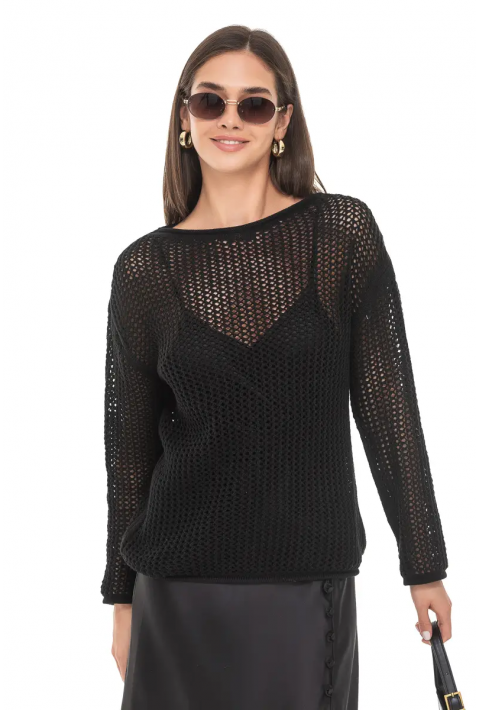 Openwork Knit Sweater Black