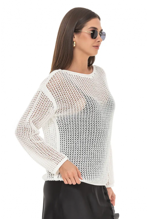 Openwork Knit Sweater Cream