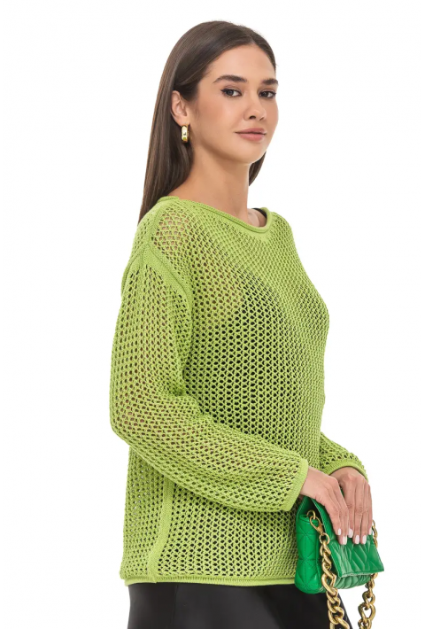 Openwork Knit Sweater Light green
