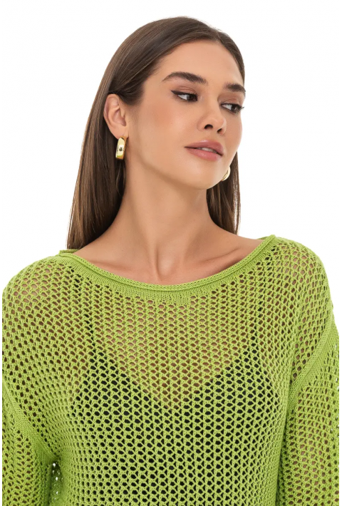 Openwork Knit Sweater Light green