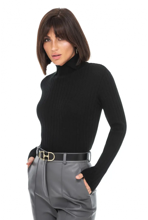 T-neck Knit Jumper Black