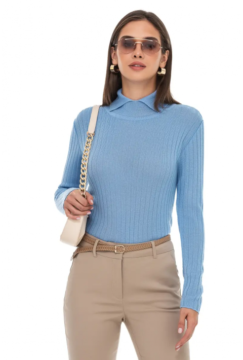 T-neck Knit Jumper Light blue