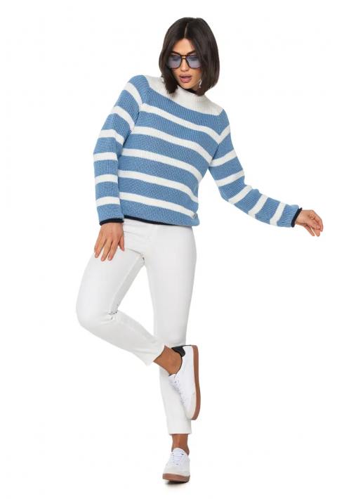 T-neck Knit Jumper Lyseblå