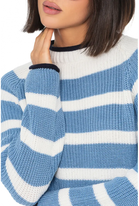 T-neck Knit Jumper Lyseblå