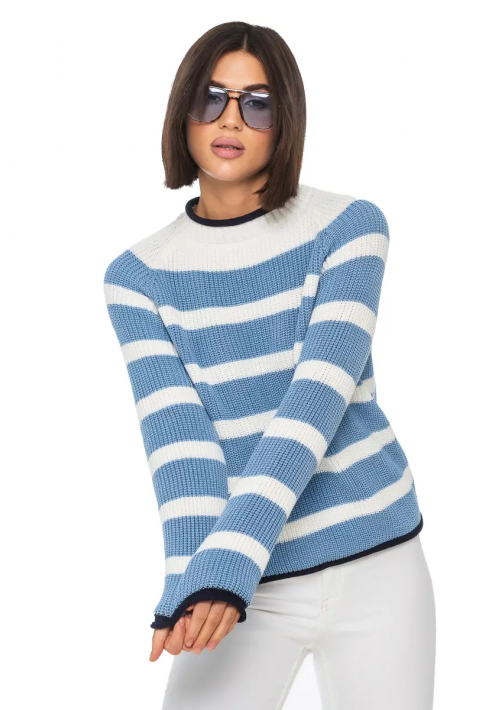 T-neck Knit Jumper Lyseblå